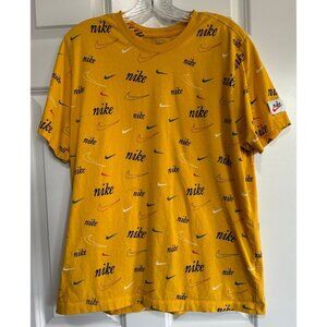 Nike Swoosh All Over Print Logo Yellow Short Sleeved Tee T-Shirt Men's Large L